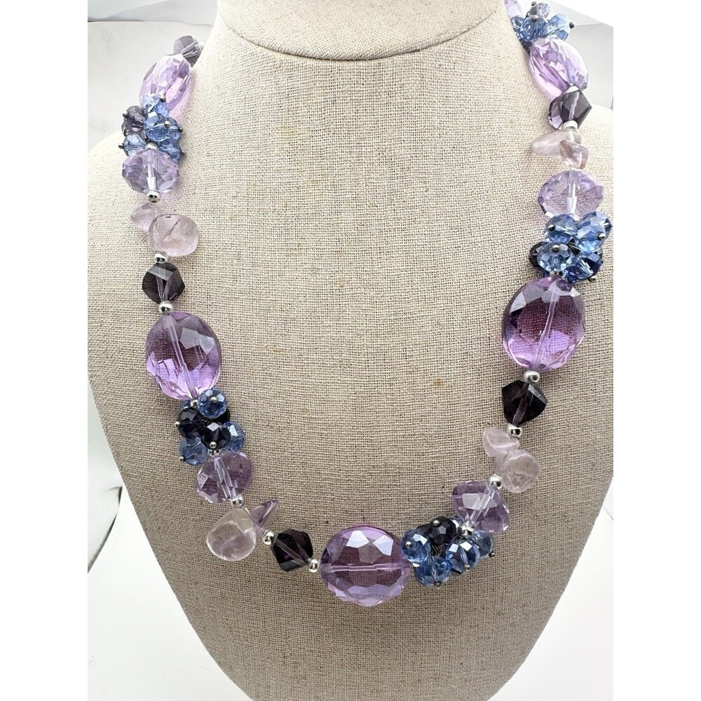 Faceted Glass Bead Colorful Spring Necklace 21”